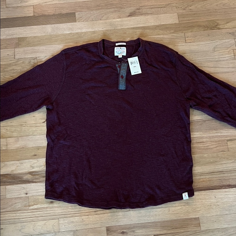 Lucky Brand Men's Dark Red Henley Long Sleeve Shirt